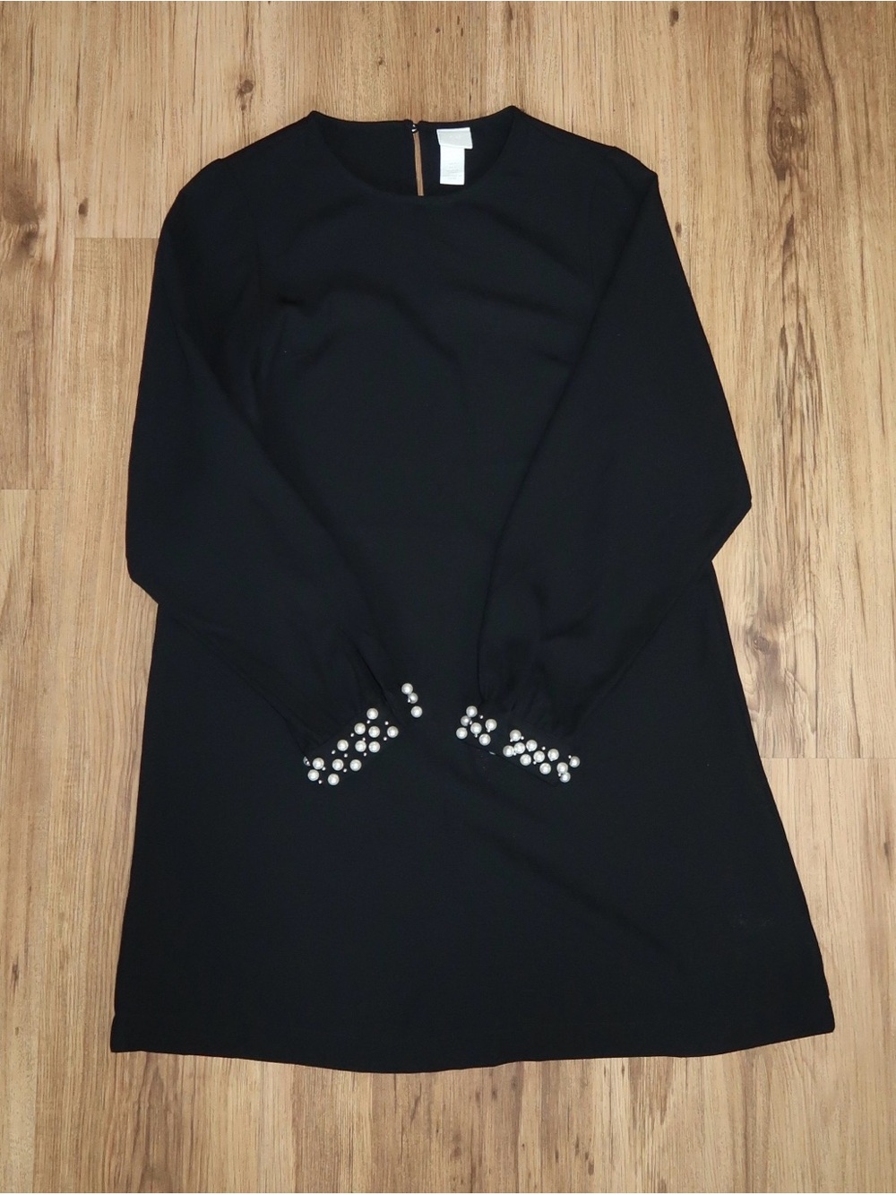 H&M Black Long-Sleeve Pearl-Cuff A-Line Mini Dress — Size 2